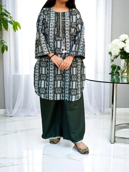 Pakistani Printed Kurta Set with Wide Leg Pants
