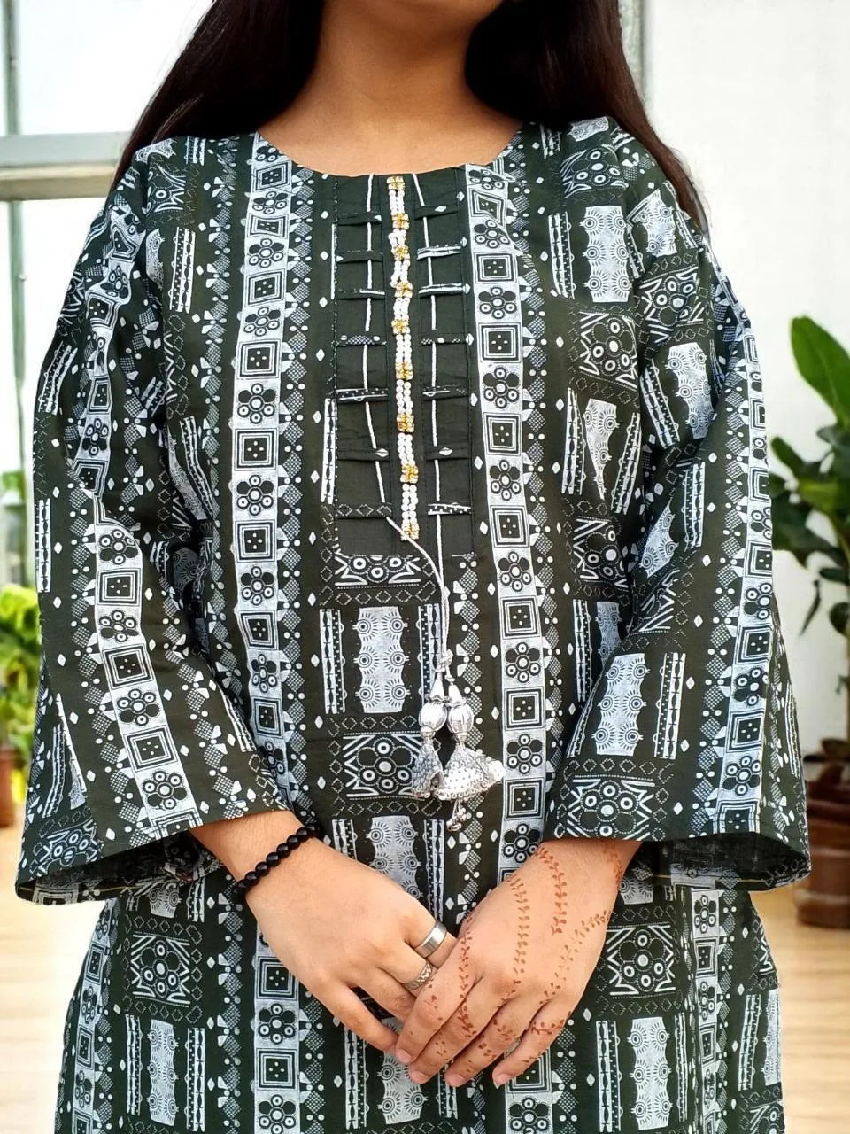 Pakistani Printed Kurta Set with Wide Leg Pants