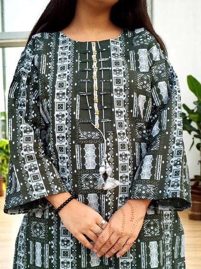 Pakistani Printed Kurta Set with Wide Leg Pants